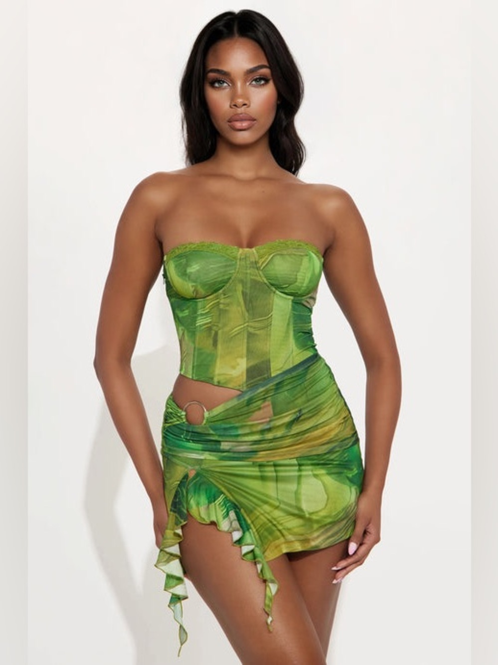 Fashion Nova Aurora mesh mini dress with corset - Green